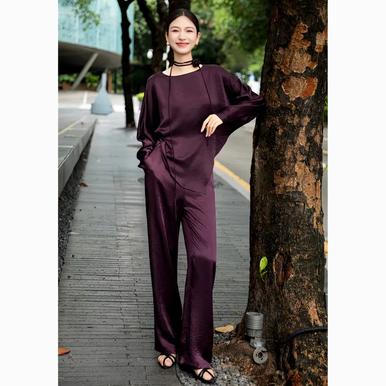 ZEROYK休闲风时尚套装女高级感重磅醋酸宽松衬衣阔腿裤时髦两件套