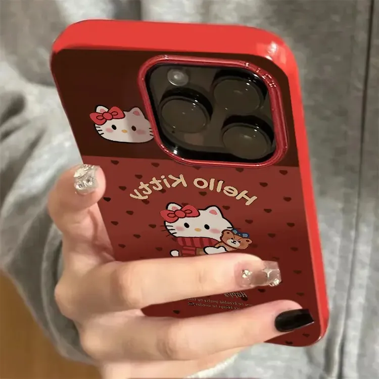 红色kitty波点熊适用苹果16/15promax果冻14/13手机壳12/17卡通11