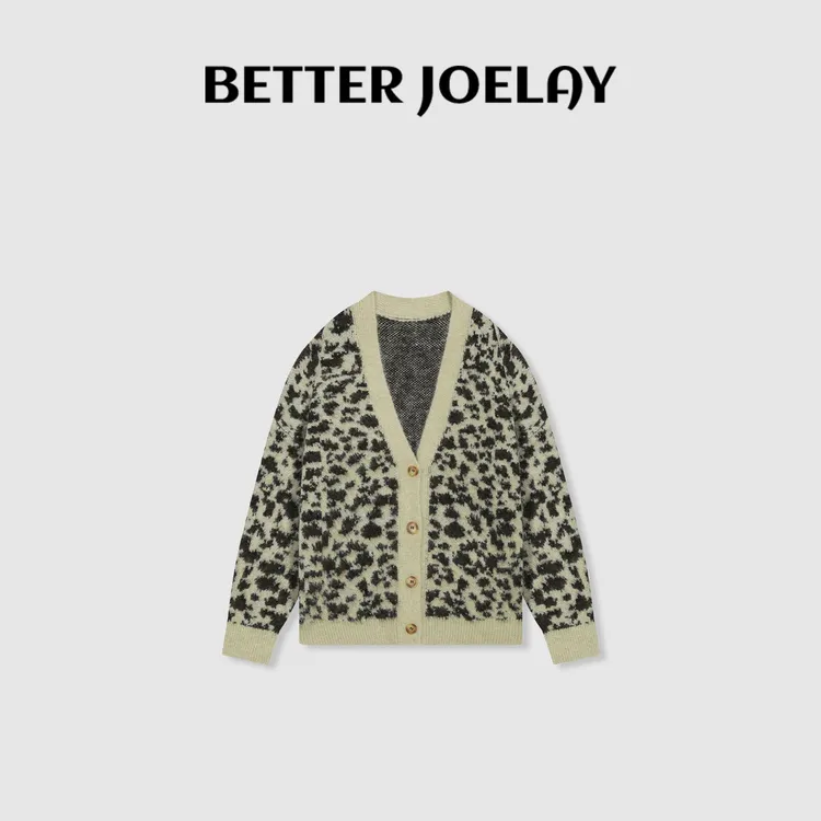 BETTER JOELAY-【豹纹暖绒】含羊毛开衫针织衫圆领温柔韩版TT095