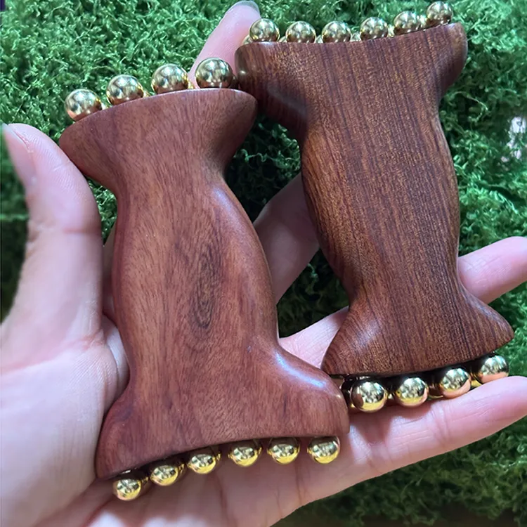 黄铜花梨木金珠樽按摩器面部提拉法令纹苹果肌下颚线眼睛美容工具