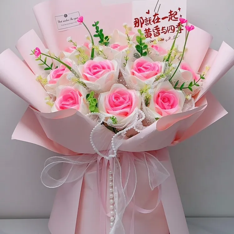 手工丝带玫瑰花成品花束鲜花教师节定制【成品不支持退货】玫瑰花束