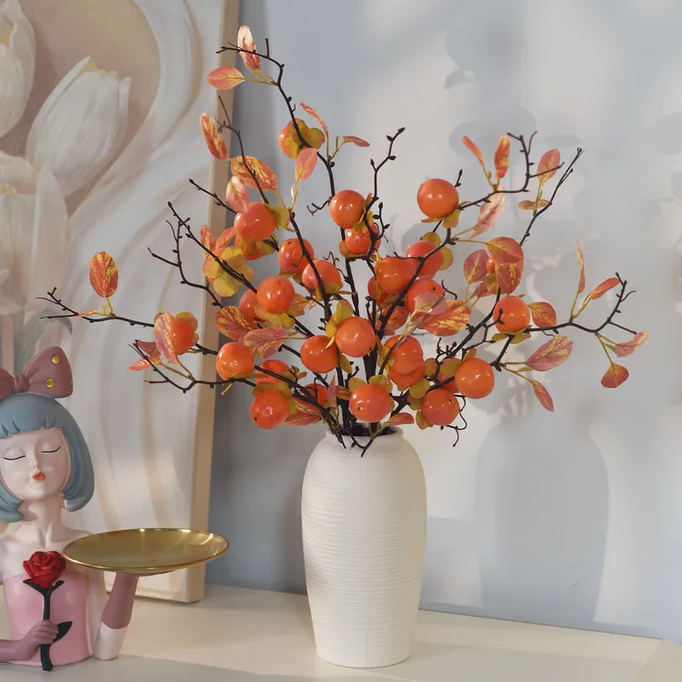 《柿子》中式插花过年果实年宵花手工摆件餐桌仿真花客厅装饰家居