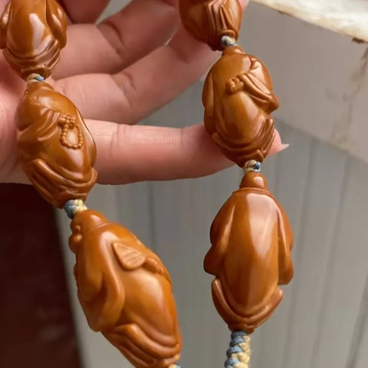 尺寸1.7精品橄榄核雕刻站立六合弥勒文玩手把件手链男士手串