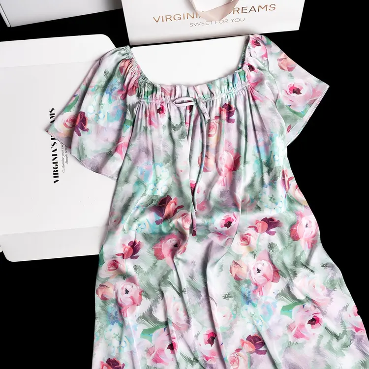 达芬奇密码洛神玫瑰睡裙2025夏季新款时尚短袖气质睡裙家居服