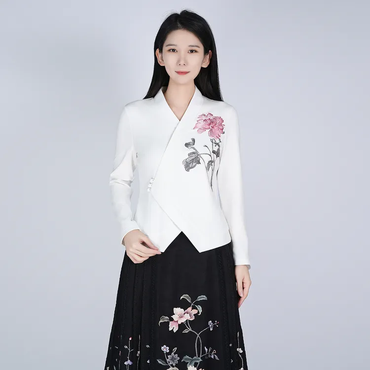 浒城古娘国风棉气质精致刺绣休闲上衣长袖馥雅中式上衣HCSS050913