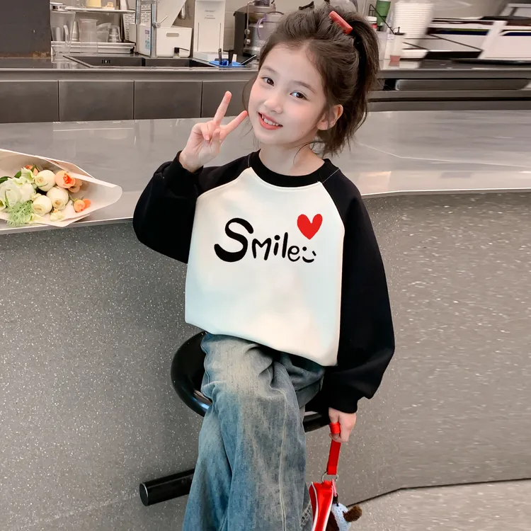 女童秋装卫衣2025新款儿童洋气韩版时髦女孩春秋拼色卡通秋季上衣