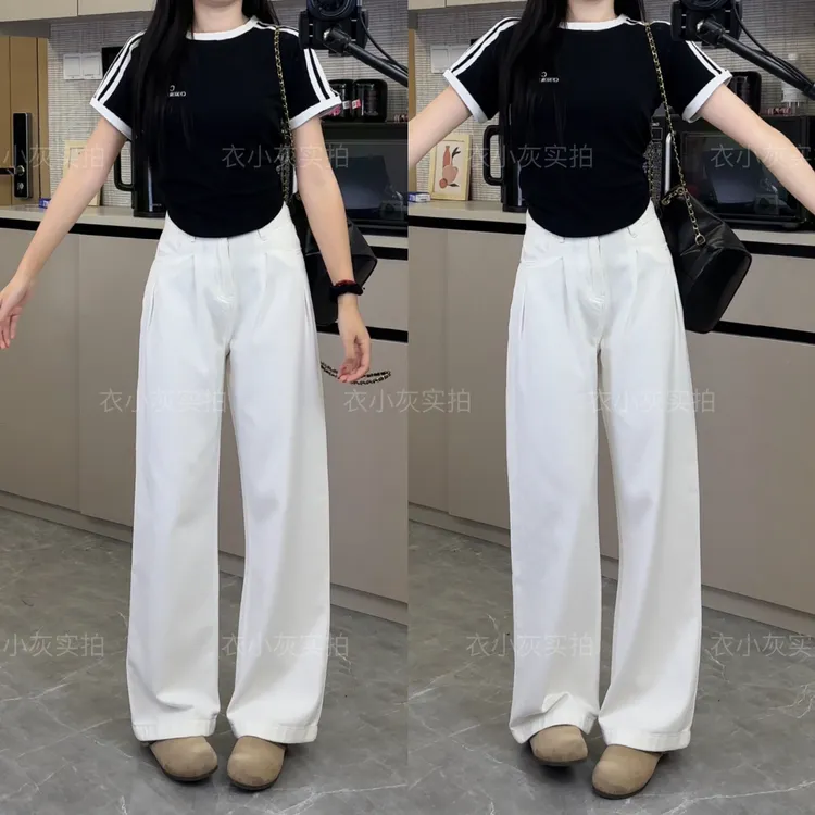 【送腰带+运费险】白色阔腿牛仔裤女2025早秋新款宽松显瘦直筒裤子