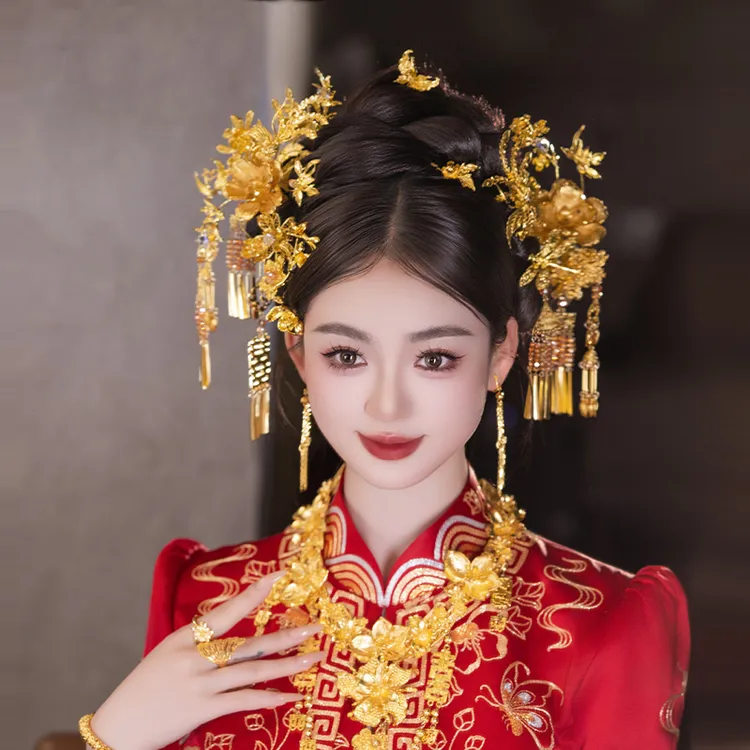 合金婚庆饰品 中式新娘结婚古典精致流苏发饰减龄秀禾晨袍MT2549