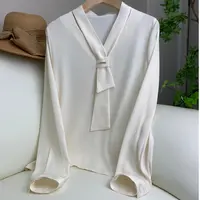 设计感飘带衬衫女2025春季新款宽松百搭显瘦春游出行衣服白色上衣