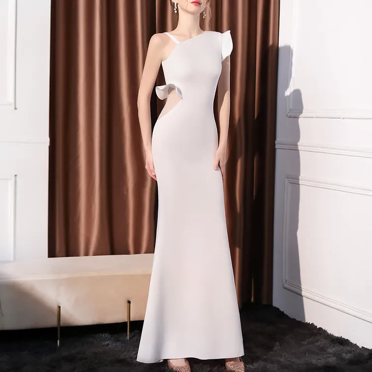 晚礼服裙女晚宴服单肩斜肩气质名媛宴会高级感显瘦鱼尾长款连衣裙