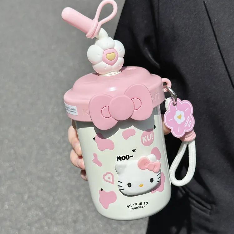 Hellokitty搅拌杯女生保温杯高颜值便携吸管水杯2025新款咖啡杯子