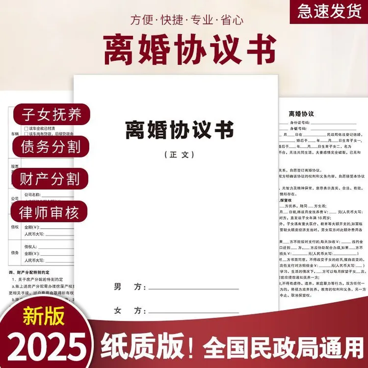2025新版律师版离婚协议书含财产分割有无子女债务起草纸质版打印