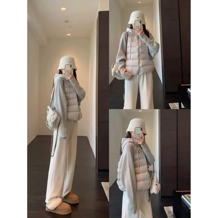 2025新款轻薄短款防寒服女咖色韩系针织袖设计感小个子外套潮561