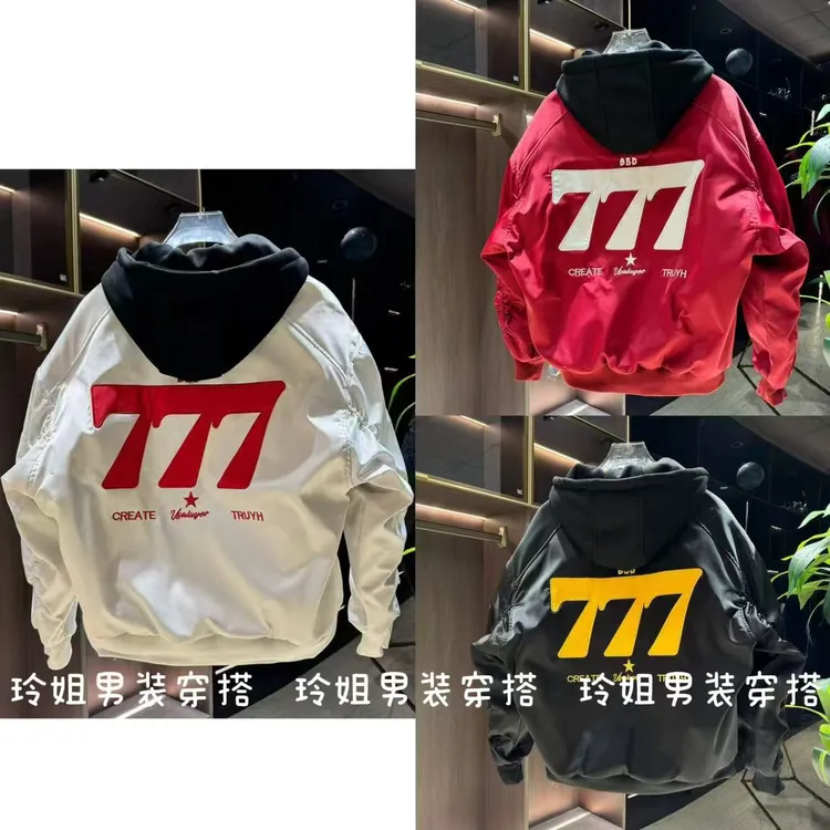 1166可拆卸帽加棉贴布绣设计男冬季新款潮牌休闲美式宽松棒球服