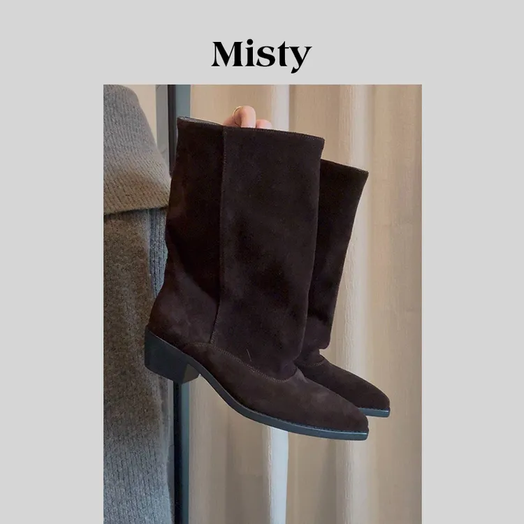 Misty雾屿女鞋|34-40|4cm|2025秋季爆款反绒法式粗跟百搭短靴