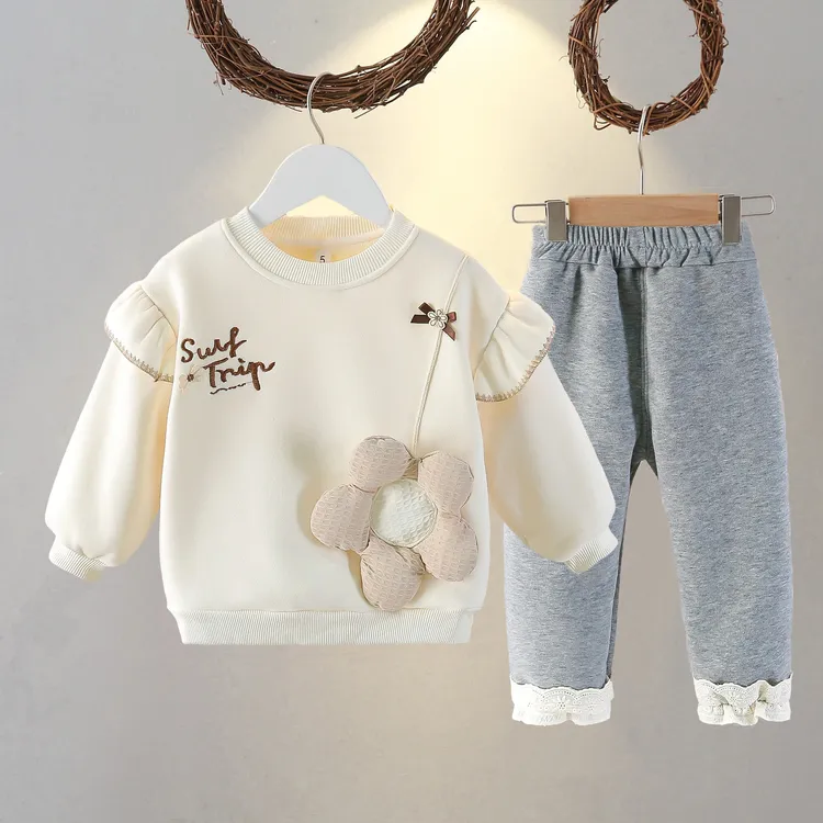 宝宝加绒套装女童加厚卫衣儿童秋冬保暖上衣小童两件套韩版秋装新