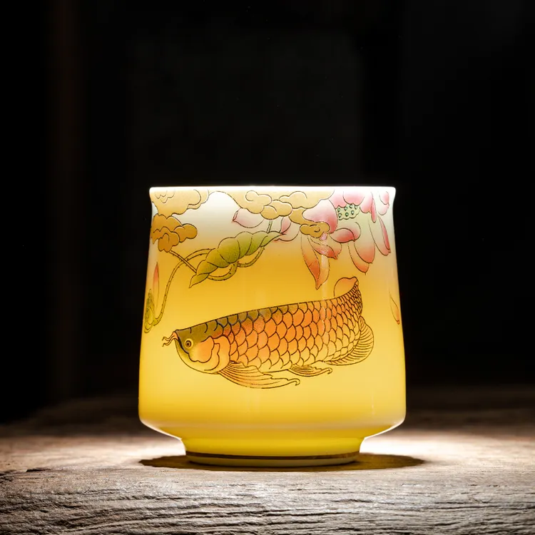 羊脂玉金龙鱼德化白瓷功夫茶杯中式大容量高端主人杯个人专用单杯
