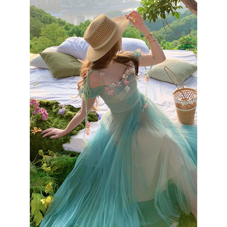 冰冰来了丨【心动时刻】法式度假风仙女裙纯欲立体花朵连衣裙27231