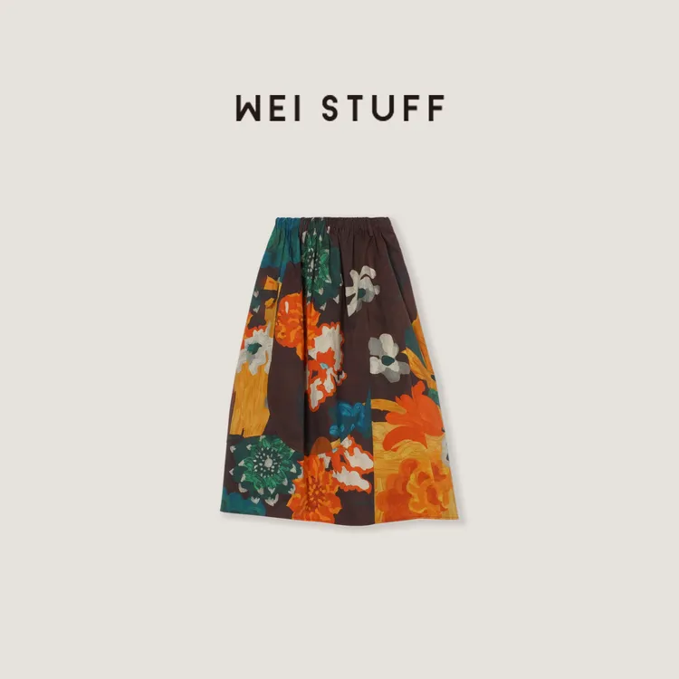 WEI STUFF “法式艺术” 时尚高腰百搭不规则印花宽松半裙9529 .