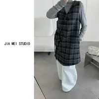 A125韩版甜美格纹毛呢背心裙2024秋冬半高领打底衫气质格子时尚