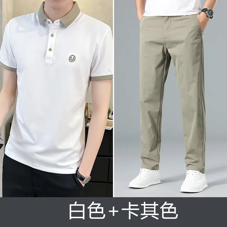 男士套装2025新款时尚休闲POLO夏款长裤套装潮流简约休闲两件套T