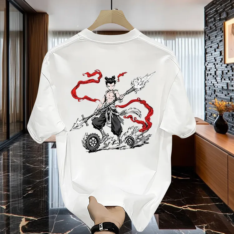 叱咤风云 高品质新款重磅轻奢百搭极简印花流行圆领时尚宽松短袖