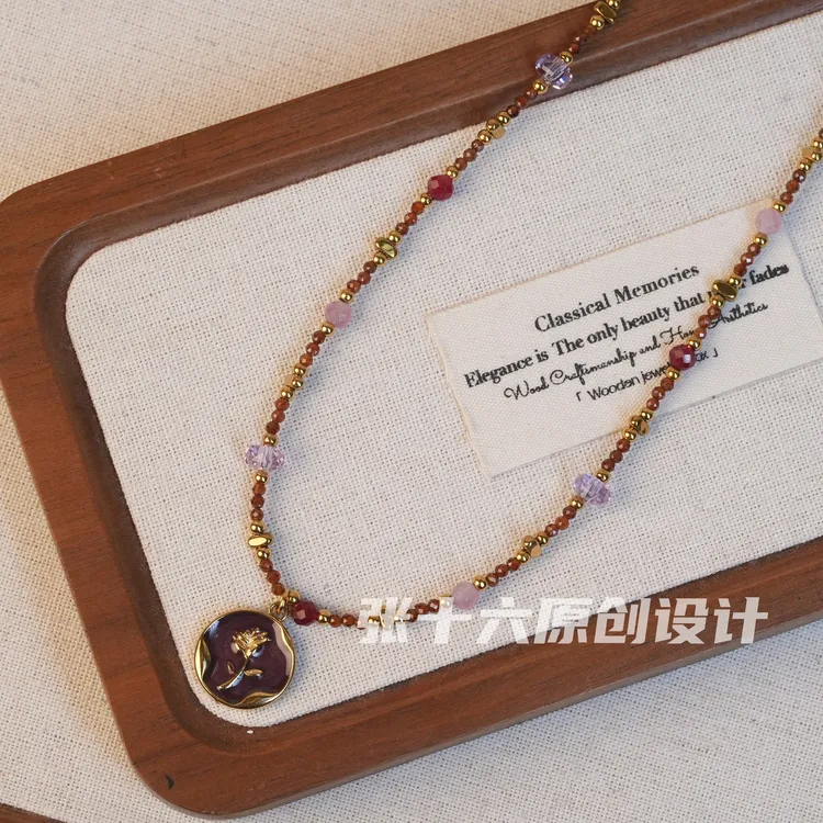 钛钢项链 [紫玫瑰]张十六原创设计手工串珠百搭复古紫色毛衣链女