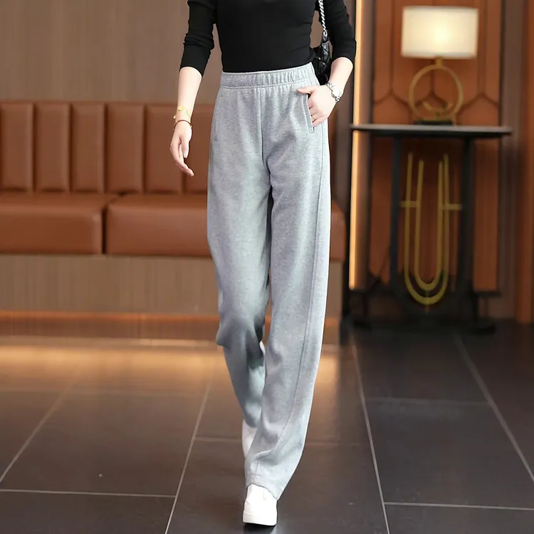 灰色弯刀裤女2025秋冬新款小个子大码阔腿裤垂感慵懒松弛感长裤子