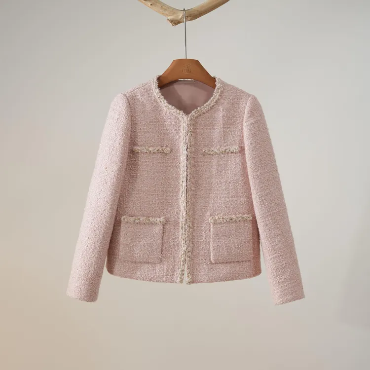 西子/混纺粗花呢夹薄棉手工织带小香风外套/WTTJ0816