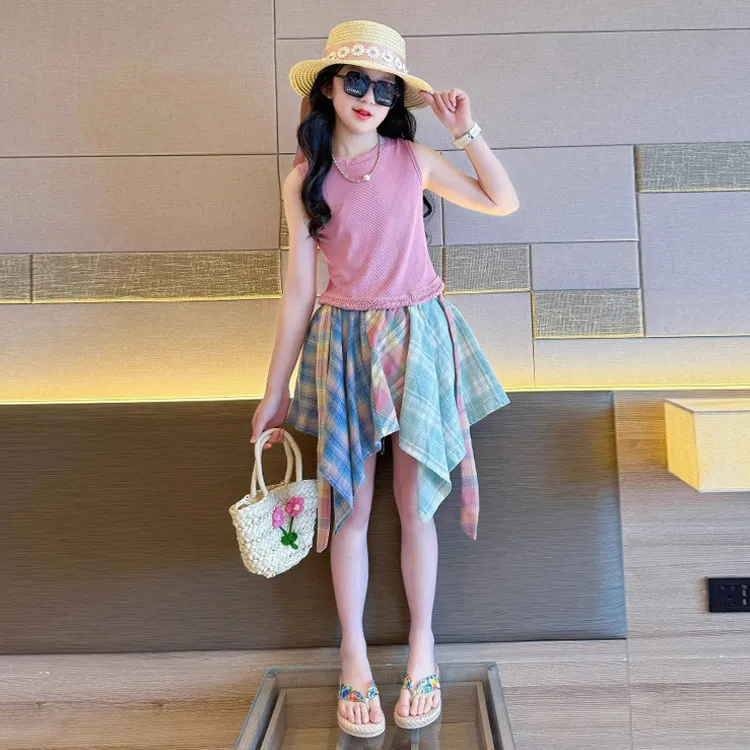 女童夏季套装薄款洋气时髦2025新款爆款女孩高级感半身裙两件套潮
