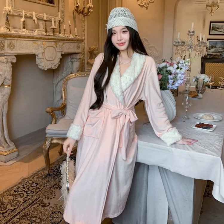 《暖屿织梦》高级感秋冬海岛绒气质睡袍