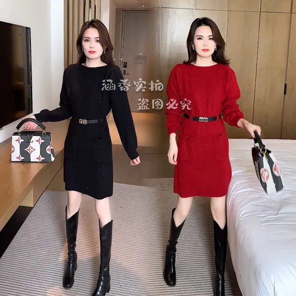 起素品牌  冬季内搭连衣裙女2023新款时尚秋冬洋气针织裙子2401