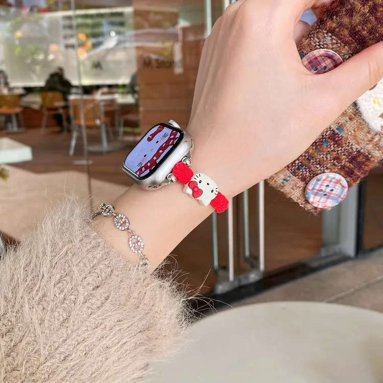 适用苹果AppIeiwatchs10小米手环89华为GT54kt猫编织单绳弹力表带