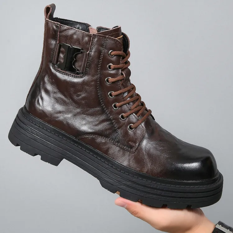 马丁靴男真皮靴子头层牛皮冬季男款皮毛一体加绒加厚男士高帮棉鞋