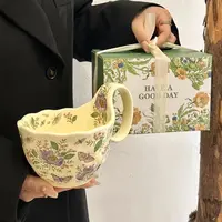 油画复古陶瓷马克杯高级感轻奢咖啡杯女生高颜值水杯大容量早餐杯