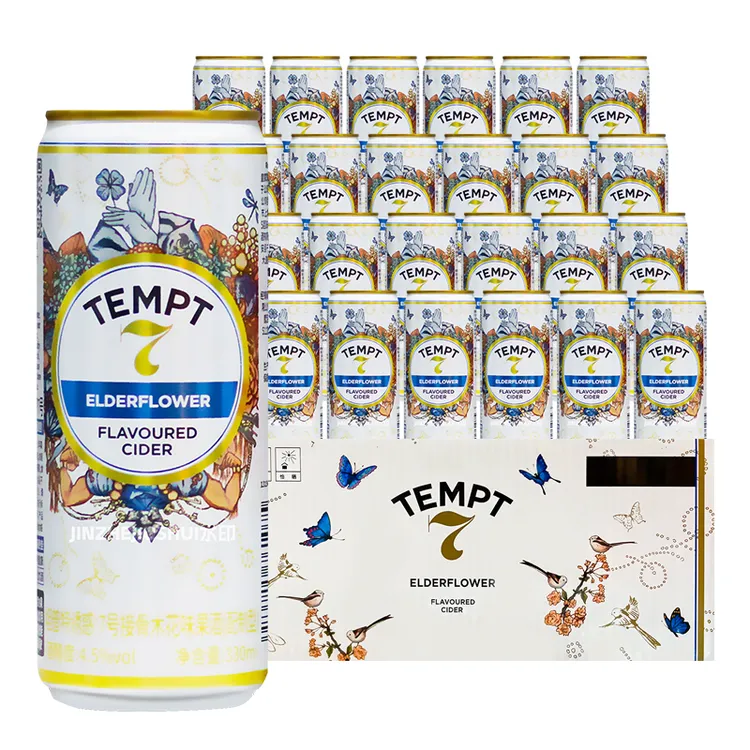 临期丹麦品牌坦普特诱惑系列7号9号接骨木西打酒女士果酒罐装国产