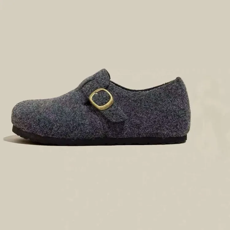 冬季女棉鞋勃肯鞋复古港风乐福鞋冬季纯色潮流风极简风加绒8888