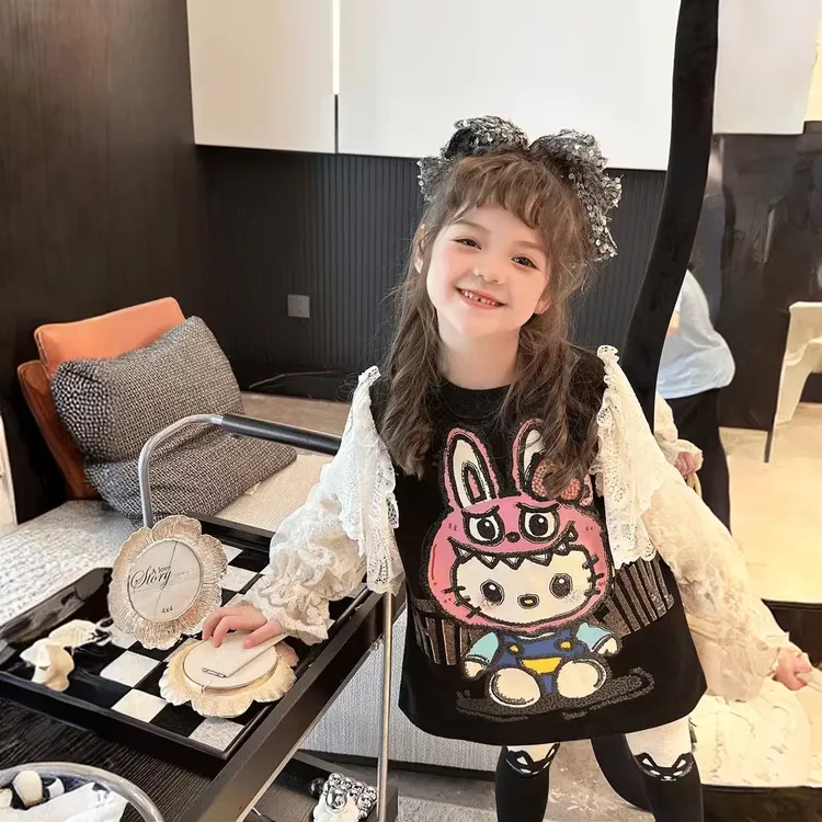 女童拉布布童装喇叭袖t裙2025秋季3-15岁中大童卡通中袖儿童裙子6