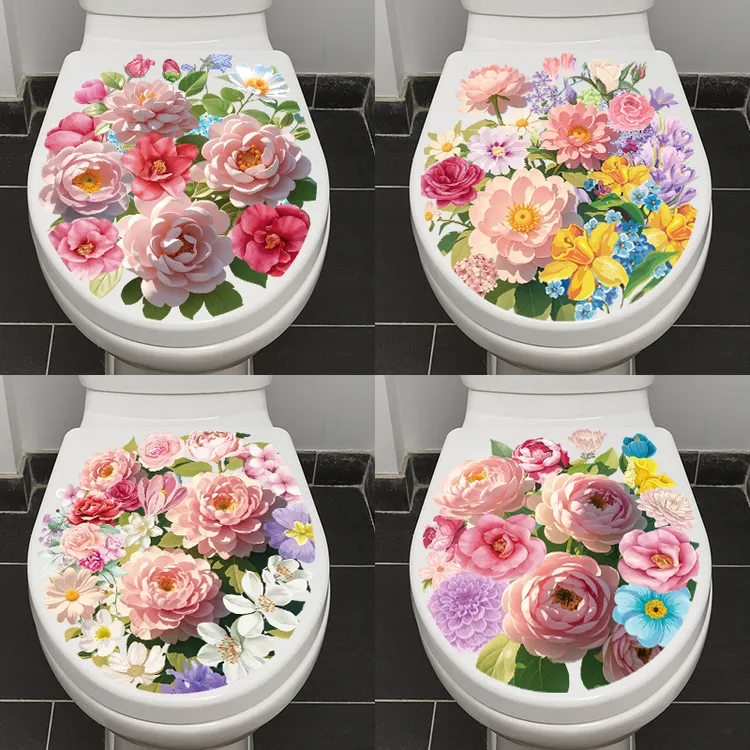 马桶贴画装饰盖贴纸全防水创意网红卫生间自粘个性花朵可移除贴画