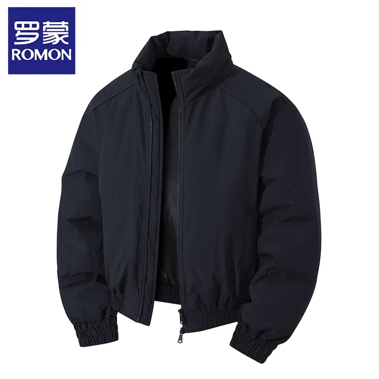 Romon/罗蒙潮牌男装美式复古立领飞行夹克加厚保暖拉链外套绒棉服