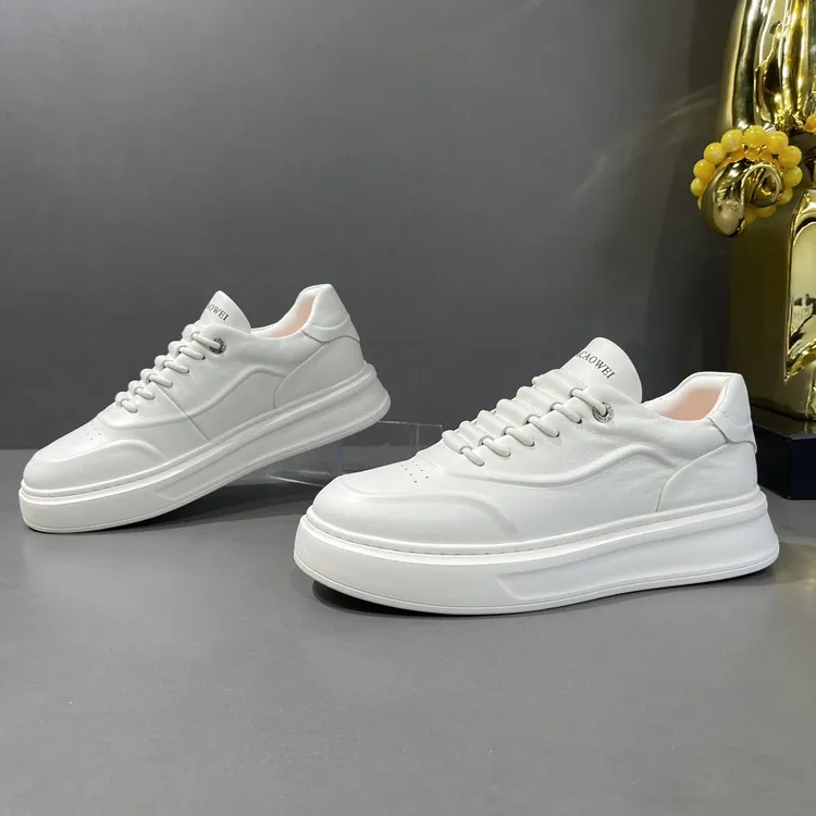男鞋潮流百搭一脚蹬小白鞋潮鞋头层牛皮现在男款厚底运动休闲板鞋