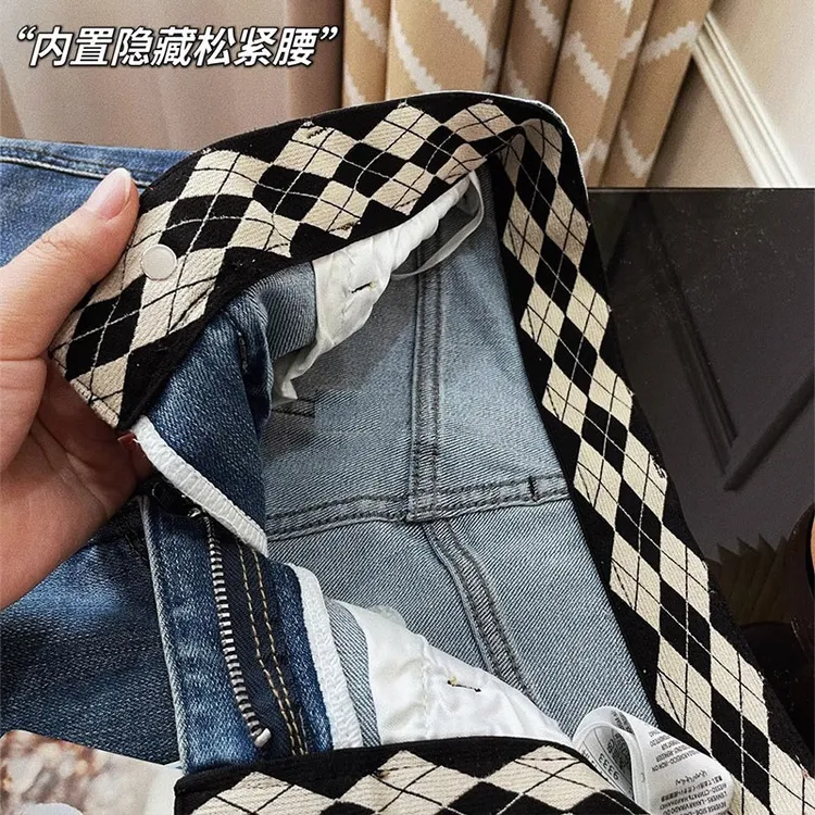 【弹力】秋季新款小个子高腰宽松显瘦弹力老爹萝卜直筒牛仔哈伦裤女