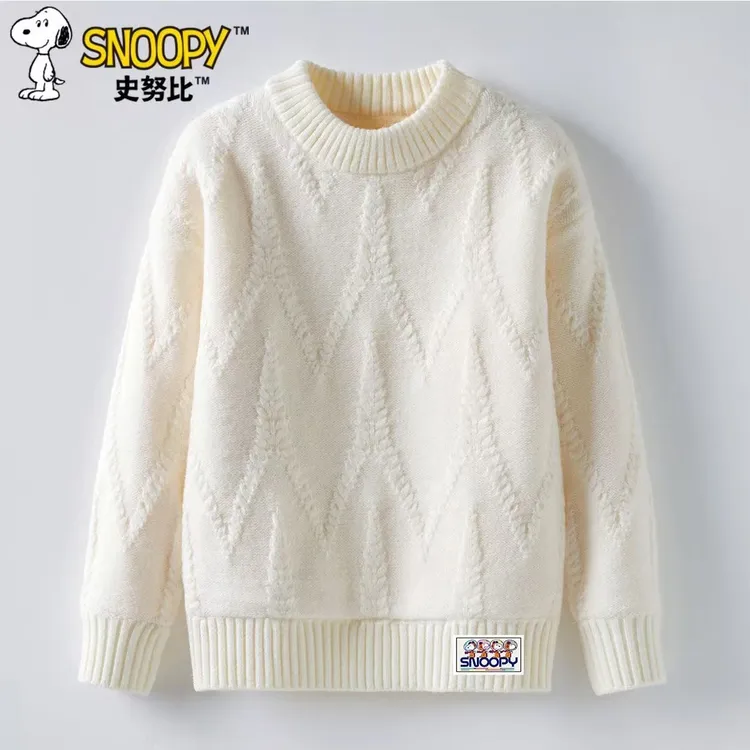 Snoopy/史努比女童毛衣加绒加厚儿童冬装圆领中大童女孩针织衫