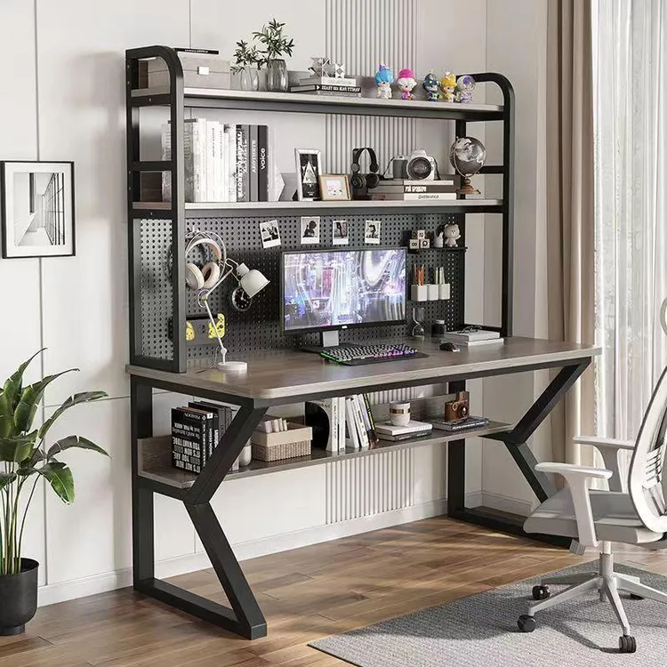 台式电脑桌家用书桌带书架一体组合学生写字小户型学习桌子洞洞板