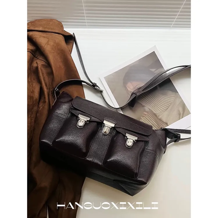 韩国西西里 翻盖工装包油蜡牛皮机车包真皮邮差包斜挎单肩包