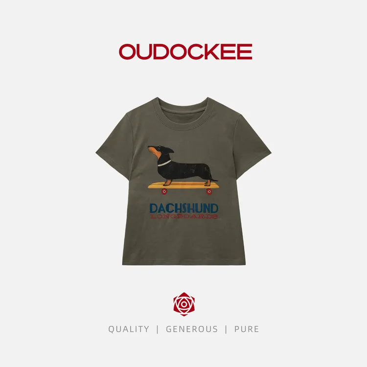 OUDOCKEE 鸥鸥 【棉】滑板狗 卡通印花正肩显瘦短袖 T2503U483T