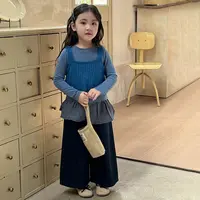 【安安家】女童新款针织吊带背心打底衫格纹屁帘休闲裤三件套r25477