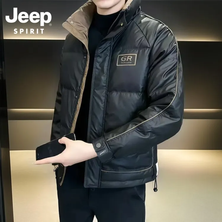 JEEPSPIRIT吉普拼色羽绒服户外男秋冬季加厚潮流帅气短款保暖外套