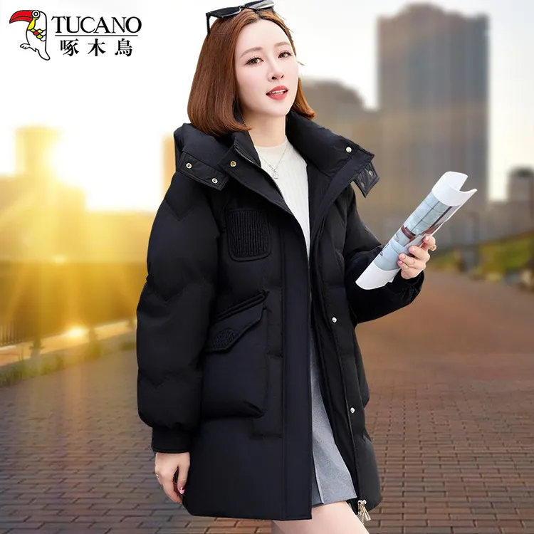 【官方品牌】啄木鸟加厚羽绒服女中长款2025新款冬季白鸭绒保暖外套