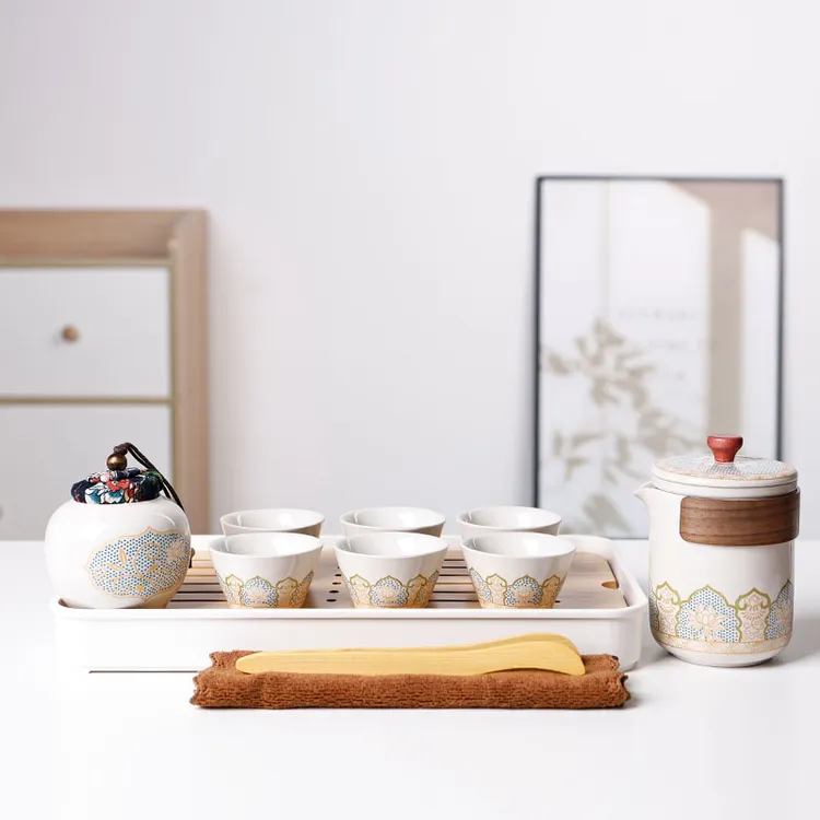 白瓷旅行茶具套装简约便携家用客厅办公室高档泡茶带盖陶瓷茶杯